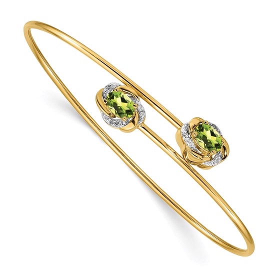 14k YG 0.03ct Diamond & 1ct Peridot Flexible Bangle - 7 in. 14k YG 0.03ct Diamond & 1ct Peridot Flexible Bangle - 7 in.