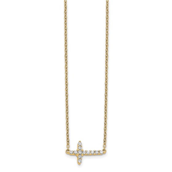 14K YG Diamond Sideways Cross Necklace - 18 in.