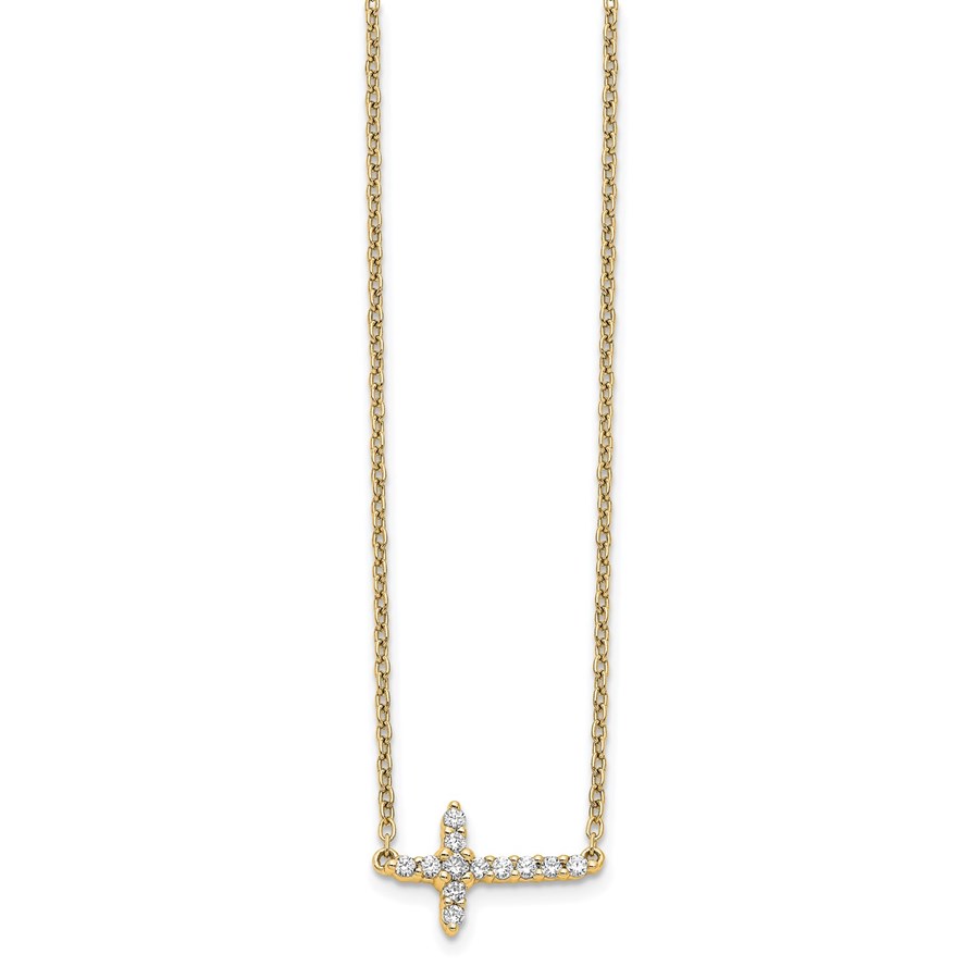 14K YG Diamond Sideways Cross Necklace - 18 in.