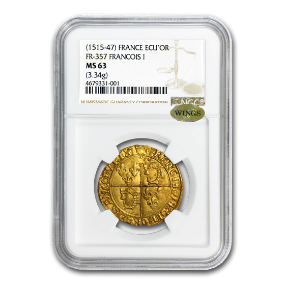 1515-47 Kingdom of France Gold Ecu'Or François I MS-63 NGC 1515-47 Kingdom of France Gold Ecu'Or François I MS-63 NGC