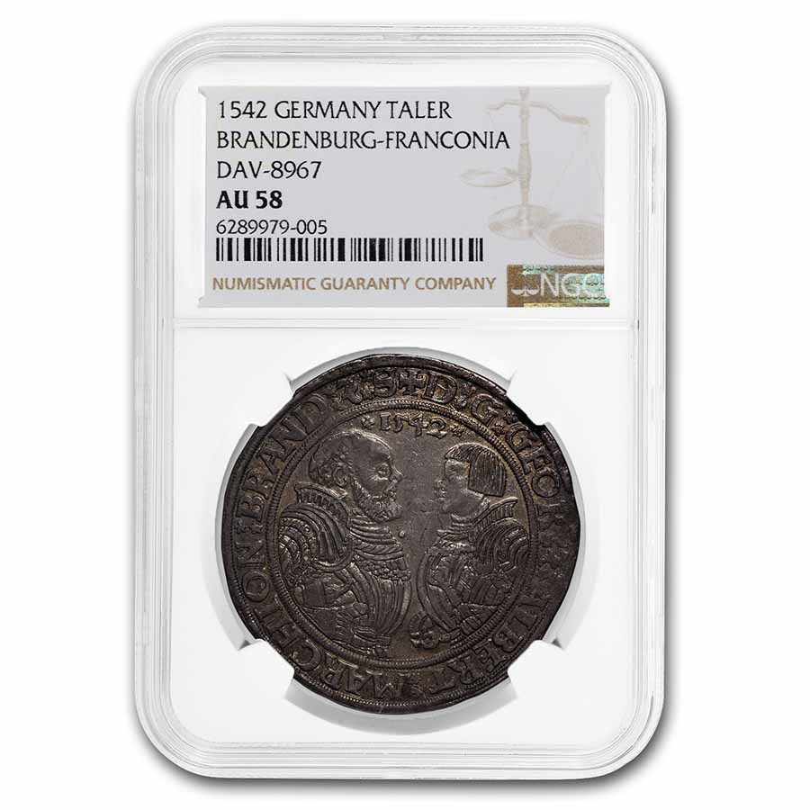 1542 German States Brandenburg-Franconia Silver Taler AU-58 NGC