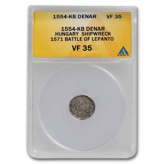 1554-KB Hungary AR Denar AU-58 ANACS(Shipwreck Battle of Lepanto)