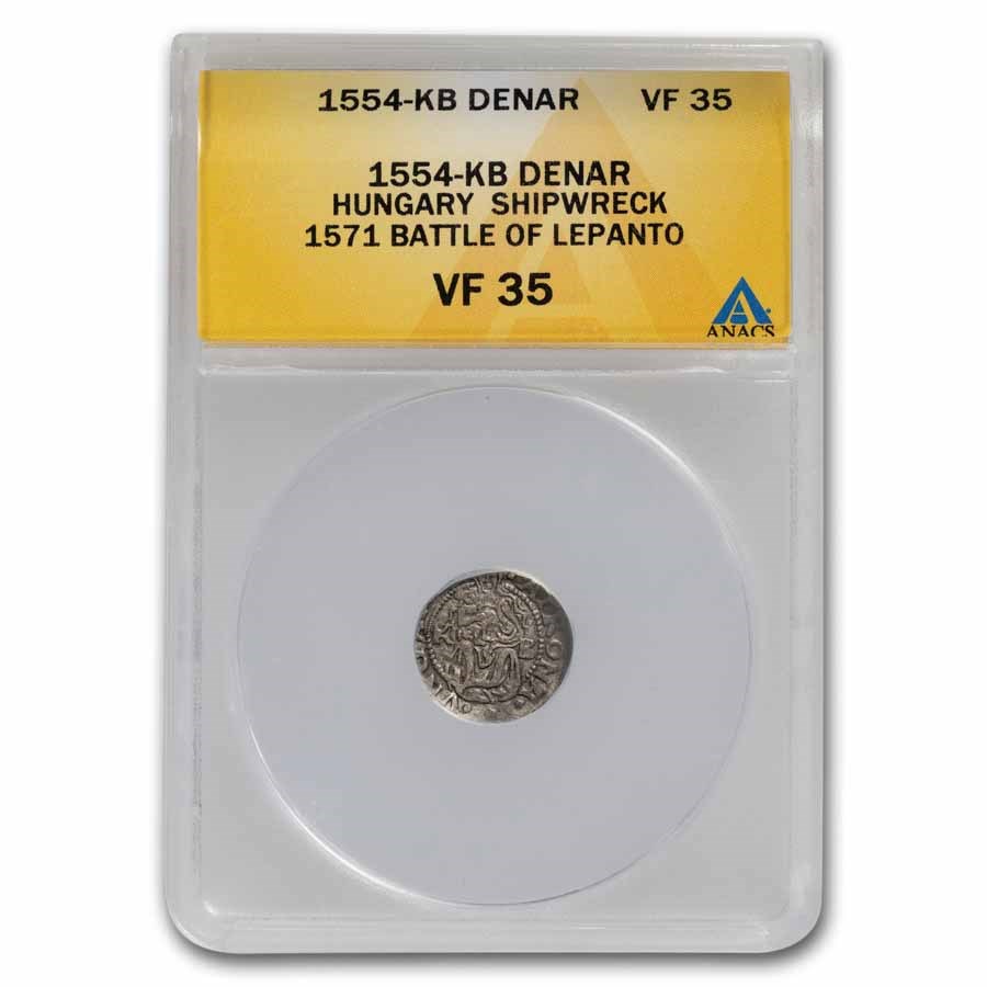 1554-KB Hungary AR Denar AU-58 ANACS(Shipwreck Battle of Lepanto)