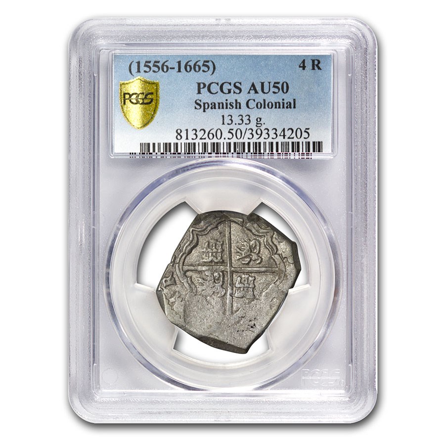 Buy (1556-1665) Spanish Colonial Silver 4 Reales Philip II AU-50 PCGS