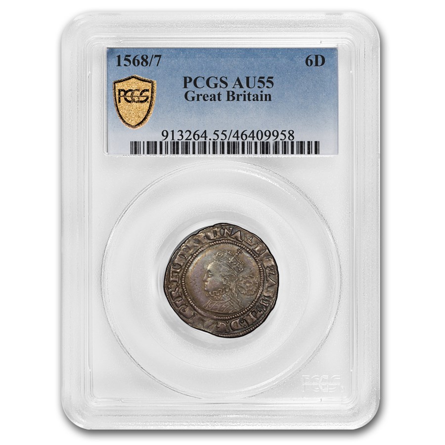 1568/7 Great Britain Silver Sixpence Elizabeth I AU-55 PCGS