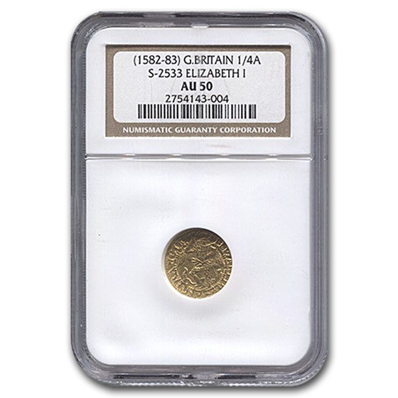 1582-83 Great Britain Gold 1/4 Angel Elizabeth I AU-50 NGC 1582-83 Great Britain Gold 1/4 Angel Elizabeth I AU-50 NGC