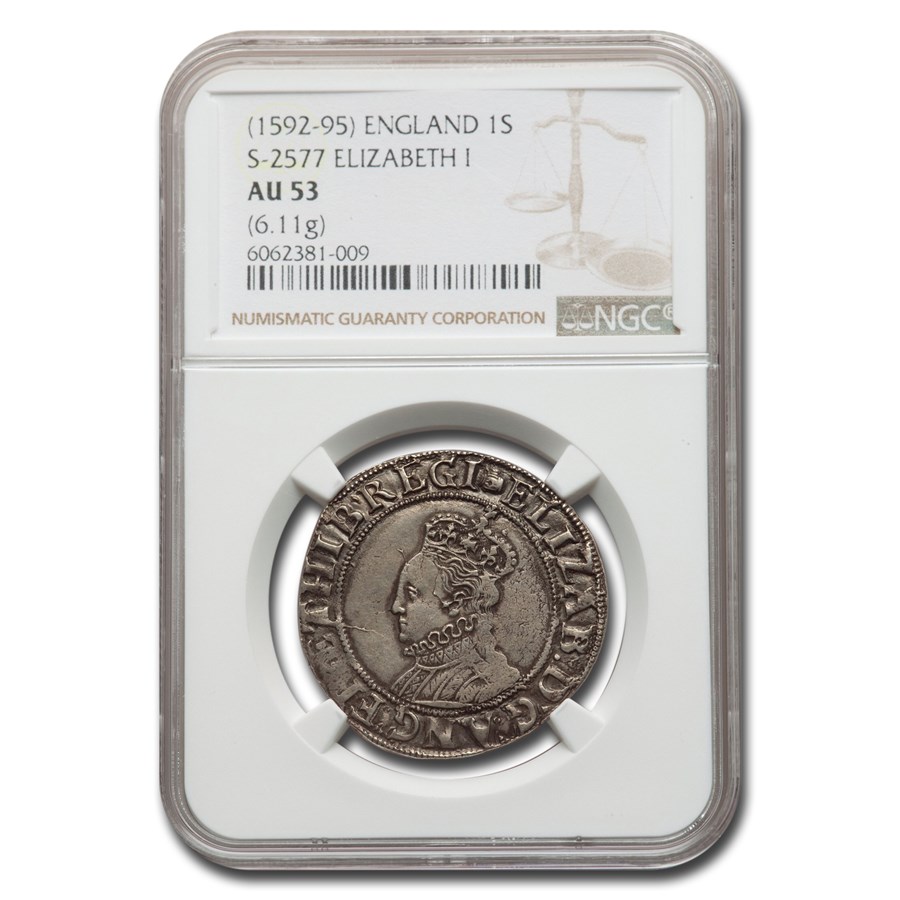 1592-95 Great Britain Silver Shilling Elizabeth I AU-53 NGC