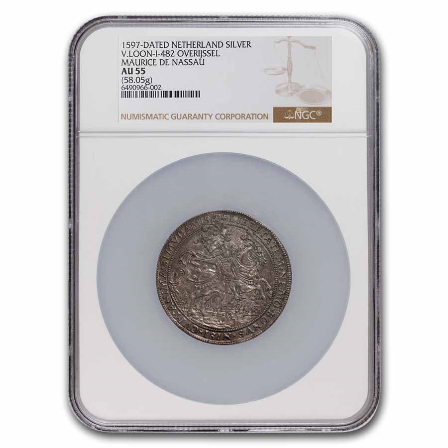 1597 Netherlands Overijssel Silver 2 Ducaton AU-55 NGC