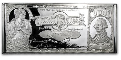 16 oz Silver Bar - $1,000 Silver Certificate (Replica)