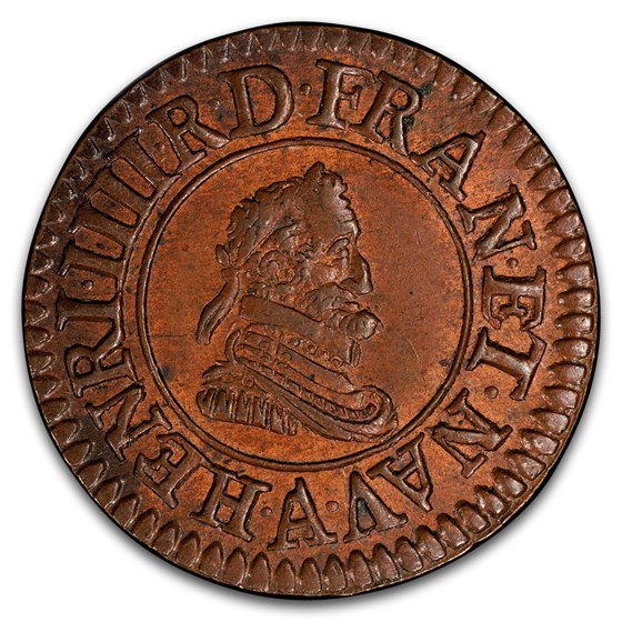 1603-A France Denier Tournois Henry IV MS-63 PCGS (Brown)