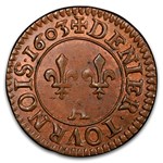 1603-A France Denier Tournois Henry IV MS-63 PCGS (Brown)