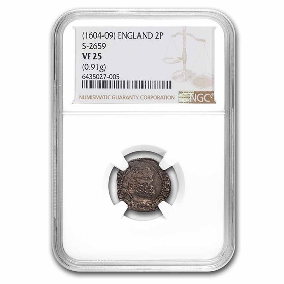(1604-1609) England Silver 2 Pence James I VF-25 NGC (1604-1609) England Silver 2 Pence James I VF-25 NGC