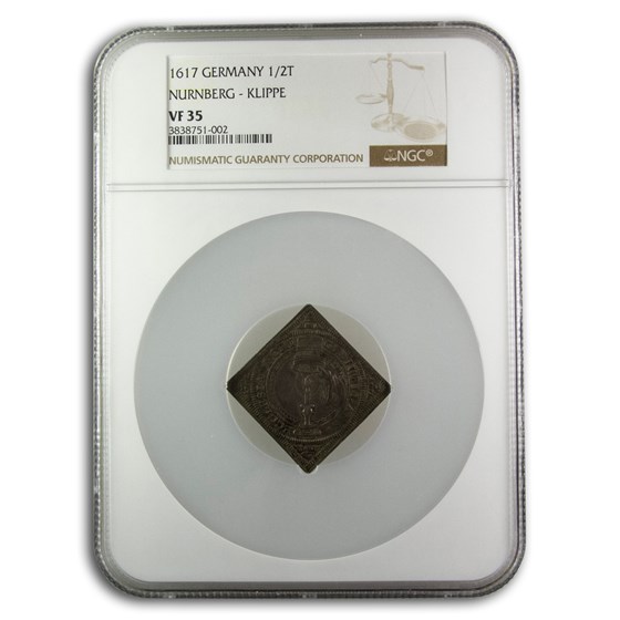 1617 German States Nurnberg AR Klippe 1/2 Thaler VF-35 NGC 1617 German States Nurnberg AR Klippe 1/2 Thaler VF-35 NGC