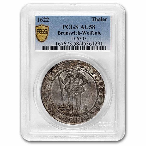 1622 German States Brunswick Silver Taler Wild Man AU-58 PCGS 1622 German States Brunswick Silver Taler Wild Man AU-58 PCGS