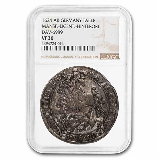1624-AK German States Mansfeld-Hinterort. Silver Taler VF-30 NGC 1624-AK German States Mansfeld-Hinterort. Silver Taler VF-30 NGC