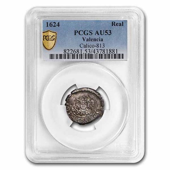1624 Spain Valencia Silver Real AU-53 PCGS 1624 Spain Valencia Silver Real AU-53 PCGS