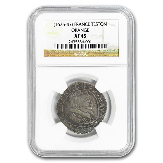 (1625-47) France Orange Silver Teston Henry XF-45 NGC (1625-47) France Orange Silver Teston Henry XF-45 NGC