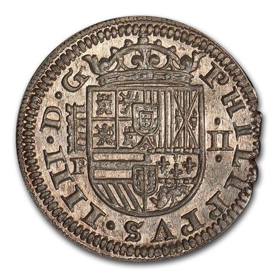 Buy 1627-S Spain Silver 2 Reales Philip IV MS-64 PCGS | APMEX