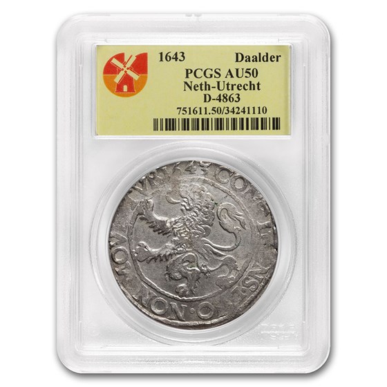 1643 Netherlands AR Lion Dollar Utrecht AU-50 PCGS (Dav-4863) 1643 Netherlands AR Lion Dollar Utrecht AU-50 PCGS (Dav-4863)