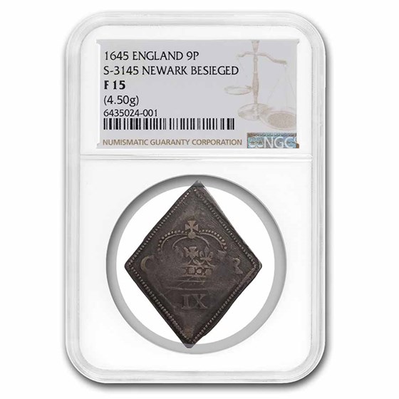 (1645) England Silver 9 Pence Fine-15 NGC (Siege of Newark)