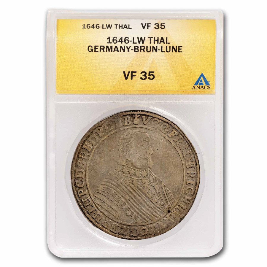 1646 German States Brunswick Lunberg Silver Thaler VF-35 ANACS