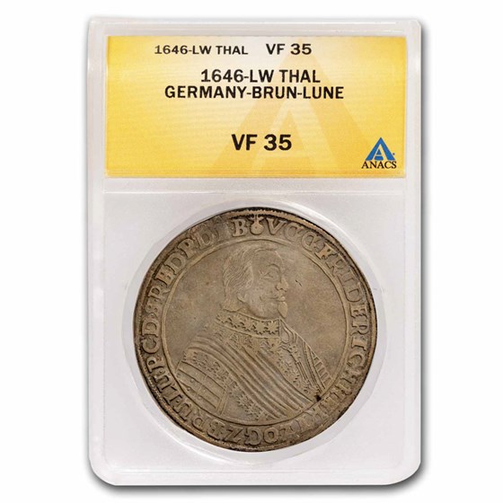 1646 German States Brunswick Lunberg Silver Thaler VF-35 ANACS 1646 German States Brunswick Lunberg Silver Thaler VF-35 ANACS