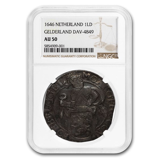 1646 Netherlands AR Lion Dollar Gelderland AU-50 NGC (Dav-4849) 1646 Netherlands AR Lion Dollar Gelderland AU-50 NGC (Dav-4849)