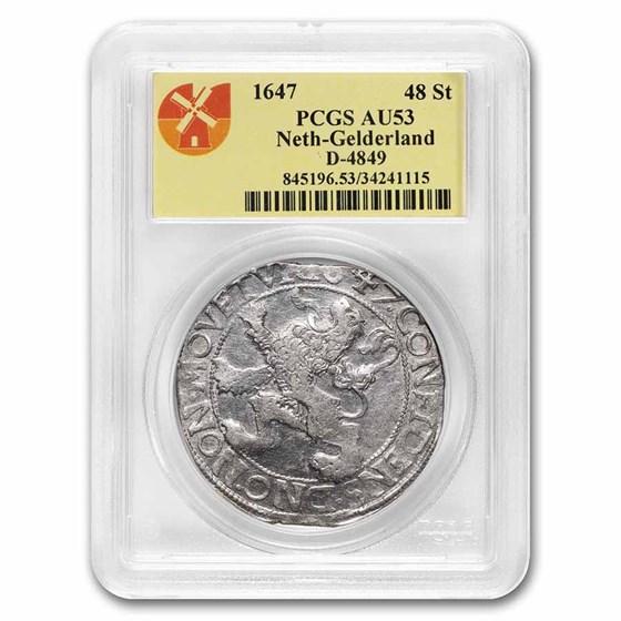 1647 Netherlands AR Lion Dollar Gelderland AU-53 PCGS (Dav-4849) 1647 Netherlands AR Lion Dollar Gelderland AU-53 PCGS (Dav-4849)
