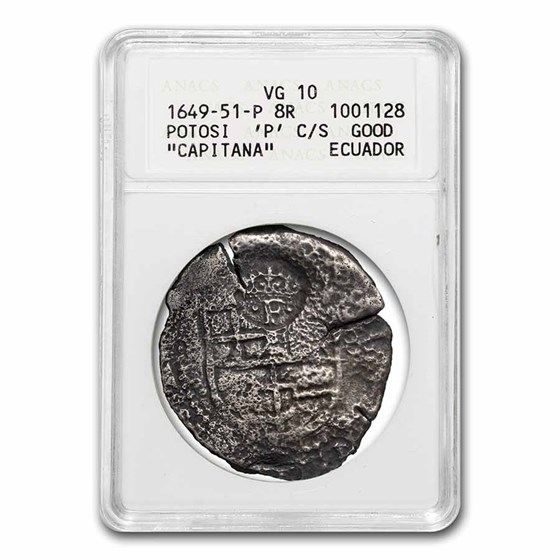 (1649-1651) Bolivia AR 8 Reales VG-10 ANACS (Capitana Shipwreck) (1649-1651) Bolivia AR 8 Reales VG-10 ANACS (Capitana Shipwreck)