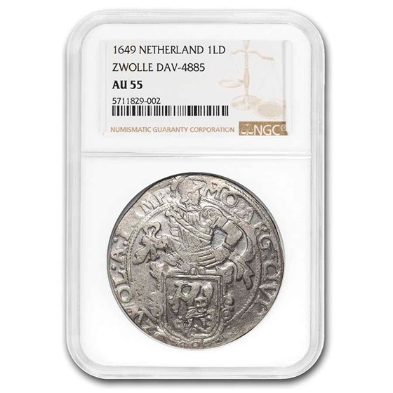 1649 Netherlands Lion Dollar Zwolle AU-55 NGC (Dav-4885) 1649 Netherlands Lion Dollar Zwolle AU-55 NGC (Dav-4885)