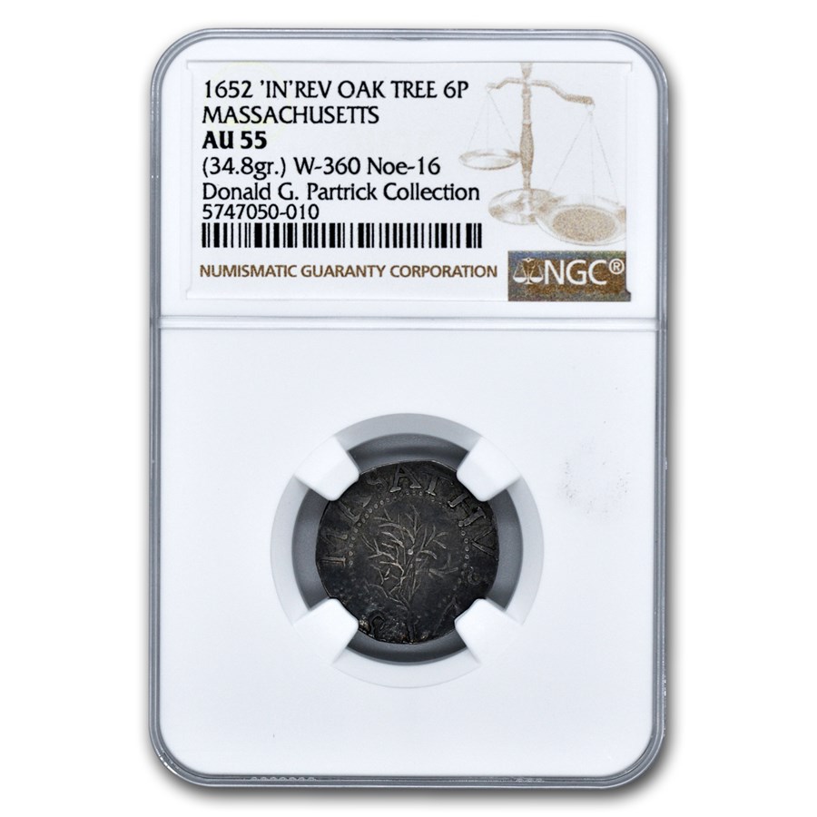1652 Oak Tree 6 Pence AU-55 NGC (34.8 grains)