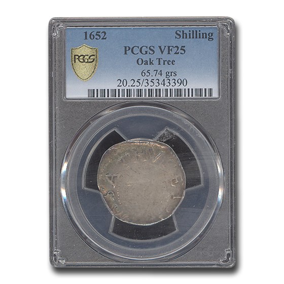 1652 Oak Tree Shilling VF-25 PCGS (65.74 grains) 1652 Oak Tree Shilling VF-25 PCGS (65.74 grains)