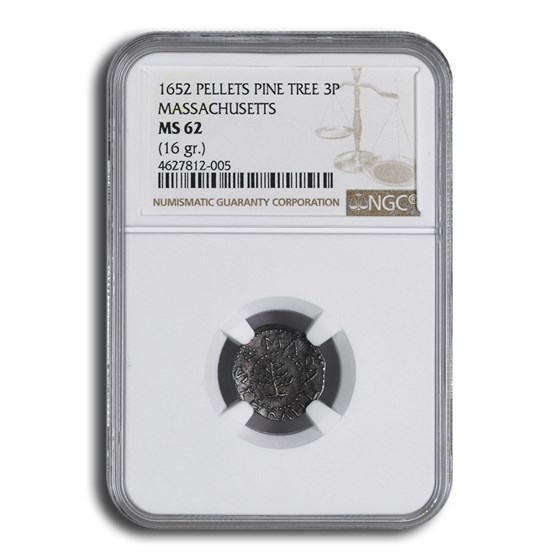 1652 Pine Tree Three Pence MS-62 NGC 1652 Pine Tree Three Pence MS-62 NGC