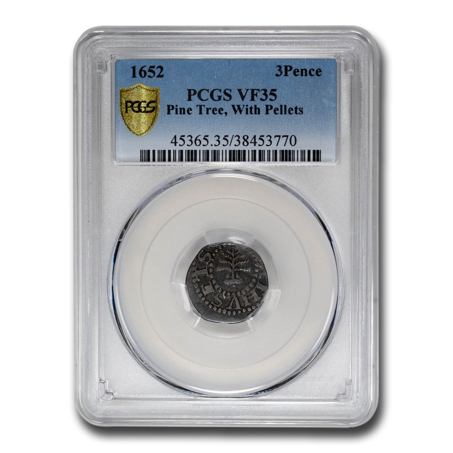 Buy 1652 Pine Tree Three Pence VF-35 PCGS (Pellets) | APMEX