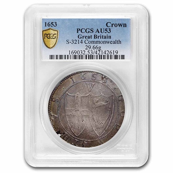 1653 Commonwealth Silver Crown Oliver Cromwell AU-53 PCGS