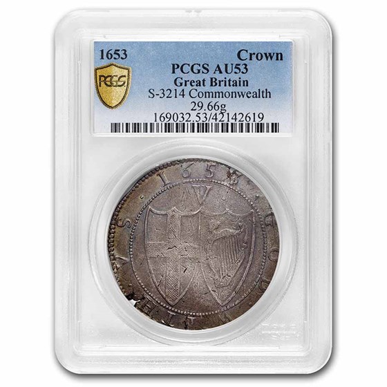1653 Commonwealth Silver Crown Oliver Cromwell AU-53 PCGS 1653 Commonwealth Silver Crown Oliver Cromwell AU-53 PCGS
