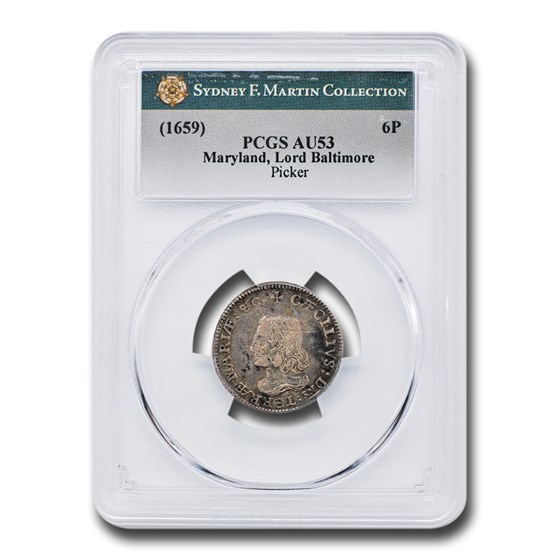(1659) 6 Pence Maryland Lord Baltimore AU-53 PCGS