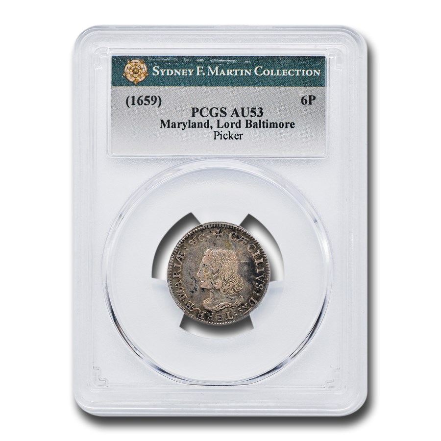 (1659) 6 Pence Maryland Lord Baltimore AU-53 PCGS