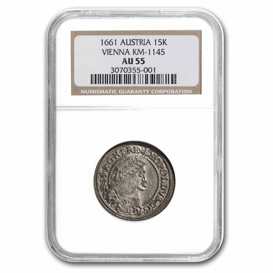 1661 Austria Silver 15 Kreuzer Leopold the Hogsmouth AU-55 NGC 1661 Austria Silver 15 Kreuzer Leopold the Hogsmouth AU-55 NGC
