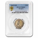 1665-KB Hungary Silver 3 Kreuzer Leopold I MS-63 PCGS