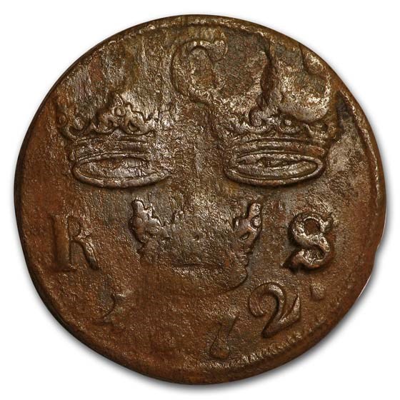 1666-1686 Sweden Copper 1/6 Ore Karl XI Shipwreck 1666-1686 Sweden Copper 1/6 Ore Karl XI Shipwreck