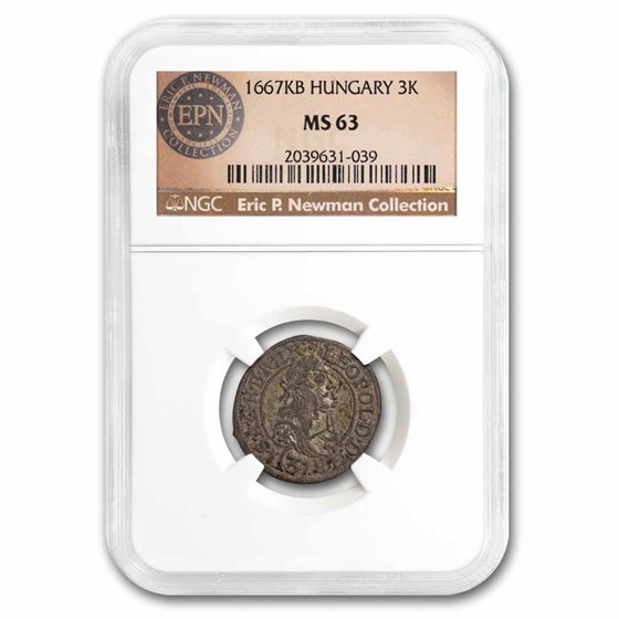 1667-KB Hungary Silver 3 Kreuzer Leopold I MS-63 NGC 1667-KB Hungary Silver 3 Kreuzer Leopold I MS-63 NGC