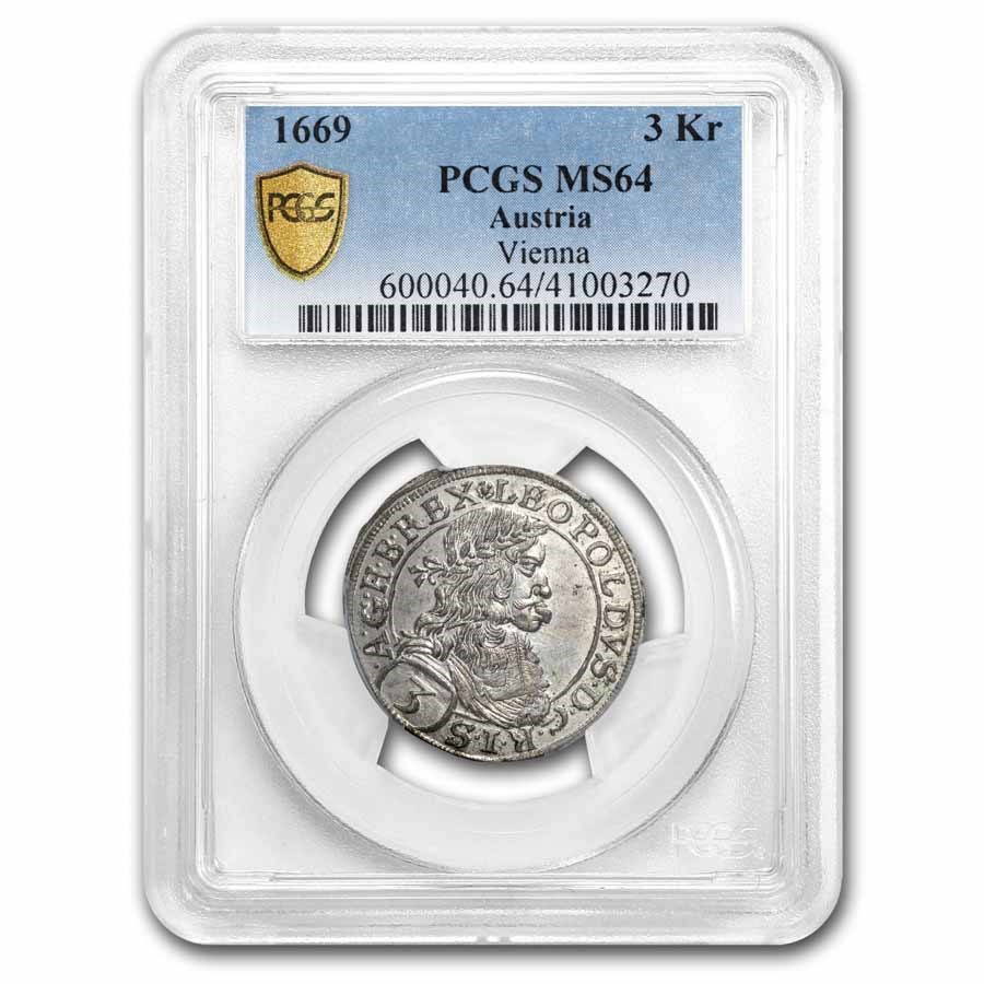 1669 Austria Silver 3 Kreuzer Vienna MS-64 PCGS