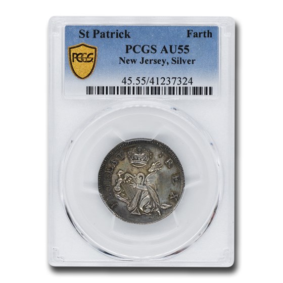 (1670-1675) St. Patrick New Jersey Silver 1 Farthing AU-55 PCGS (1670-1675) St. Patrick New Jersey Silver 1 Farthing AU-55 PCGS