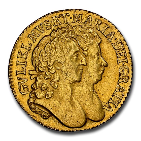 1689 Great Britain Gold Guinea William and Mary AU-58 NGC