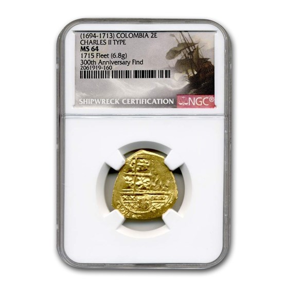 (1694-1713) Colombia Gold 2 Escudo Charles II Type MS-64 NGC (1694-1713) Colombia Gold 2 Escudo Charles II Type MS-64 NGC