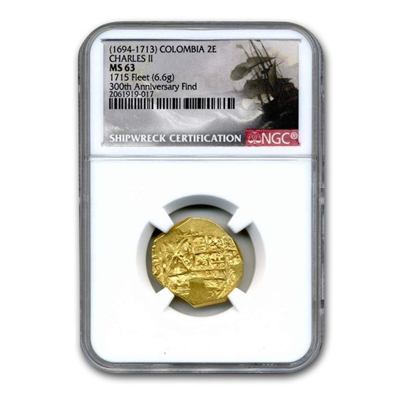 (1694-1713) Colombia Gold 2 Escudo King Charles II Type MS-63 NGC (1694-1713) Colombia Gold 2 Escudo King Charles II Type MS-63 NGC