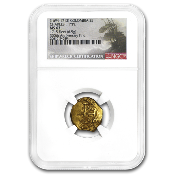(1694-1713) Colombia Gold 2 Escudos Cob MS-63 NGC (1715 Fleet) (1694-1713) Colombia Gold 2 Escudos Cob MS-63 NGC (1715 Fleet)
