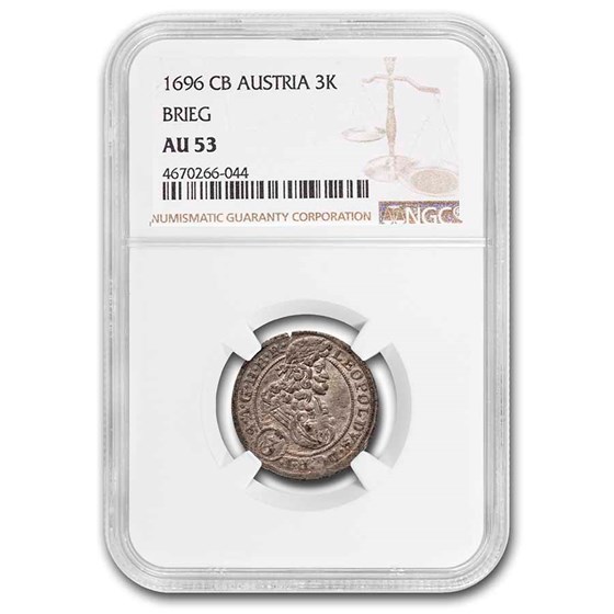1696-CB Austrian States Brieg Silver Three Kreuzer AU-53 NGC 1696-CB Austrian States Brieg Silver Three Kreuzer AU-53 NGC
