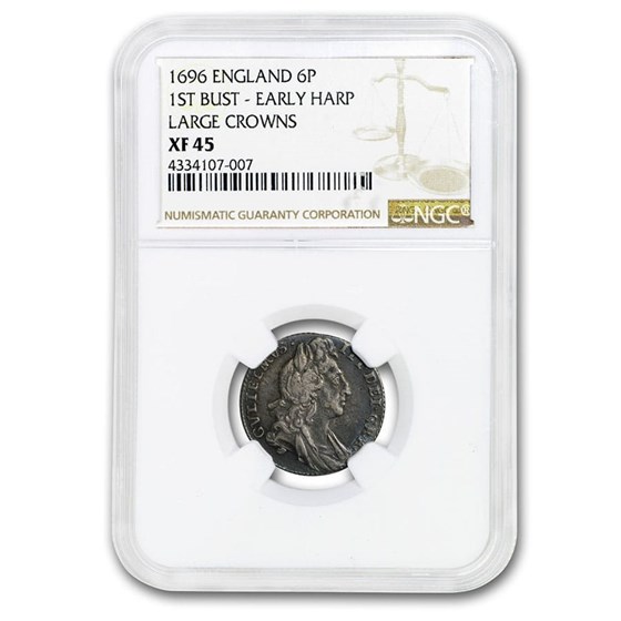 1696 Great Britain Silver 6 Pence William III XF-45 NGC 1696 Great Britain Silver 6 Pence William III XF-45 NGC